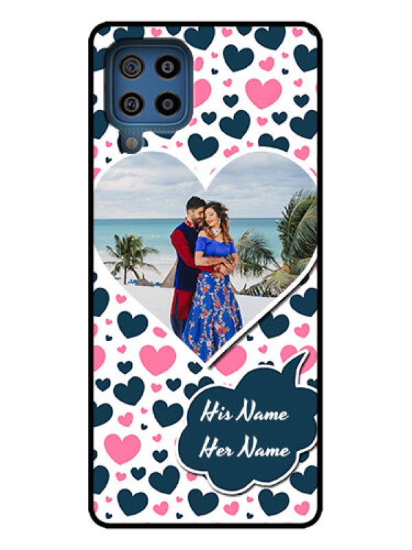 Custom Galaxy M32 4G Custom Metal Phone Case - Pink and Blue Heart Design