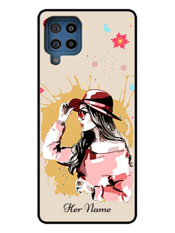 Custom Galaxy M32 4G Custom Metal Phone Case - Women With Pink Hat Design