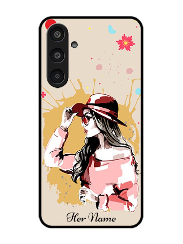 Custom Galaxy M35 5G Custom Metal Phone CaseWomen With Pink Hat Design