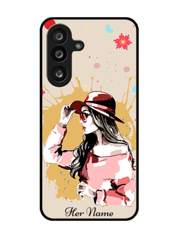 Custom Samsung Galaxy M56 5G Custom Metal Phone Case - Women With Pink Hat Design