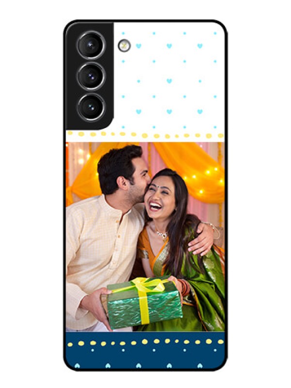 Custom Galaxy S21 Plus Custom Metal Phone Case - White And Blue Abstract Design