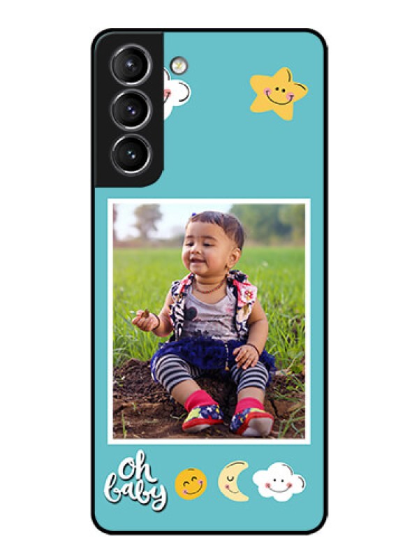 Custom Galaxy S21 Plus Custom Metal Phone Case - Smiley Kids Stars Design