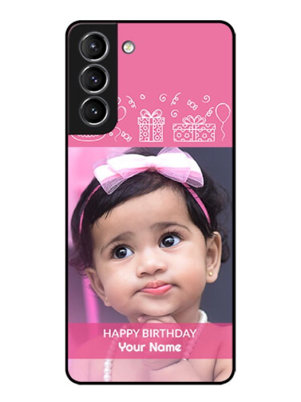 Custom Galaxy S21 Plus Custom Metal Phone Case - With Birthday Line Art Design