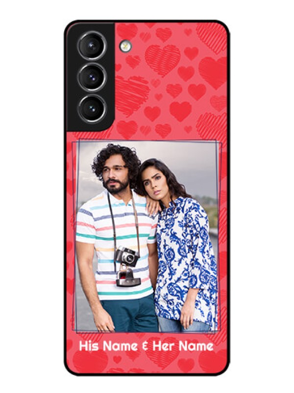 Custom Galaxy S21 Plus Custom Metal Phone Case - With Red Heart Symbols Design