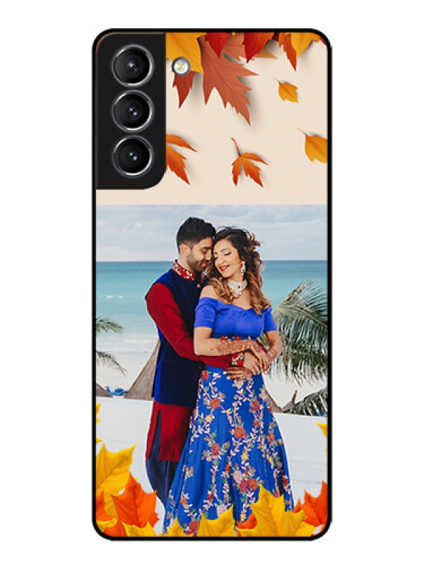 Custom Galaxy S21 Plus Custom Metal Phone Case - Autumn Maple Leaves Design