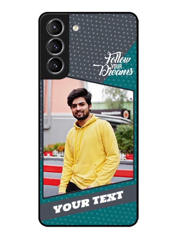 Custom Galaxy S21 Plus Custom Metal Phone Case - Background Pattern Design With Quote