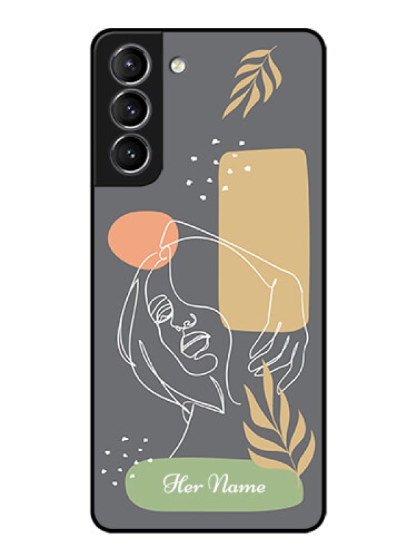 Custom Galaxy S21 Plus Custom Metal Phone Case - Gazing Woman Line Art Design