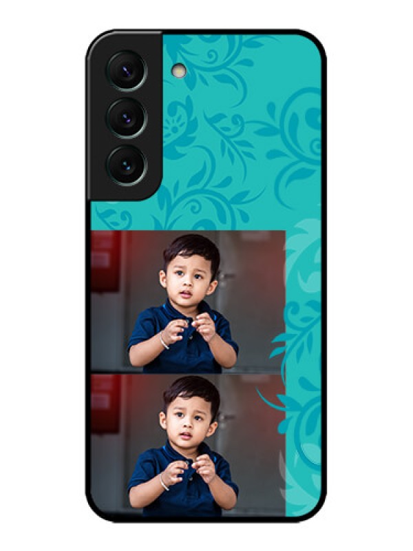 Custom Galaxy S22 5G Custom Metal Phone CaseWith Photo And Green Floral Design