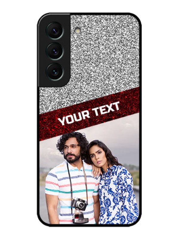 Custom Galaxy S22 5G Custom Metal Phone CaseImage Holder With Glitter Strip Design