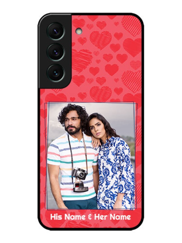 Custom Galaxy S22 5G Custom Metal Phone CaseWith Red Heart Symbols Design