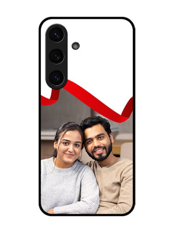Custom Galaxy S25 Plus 5G Custom Metal Phone Case - Red Ribbon Frame Design