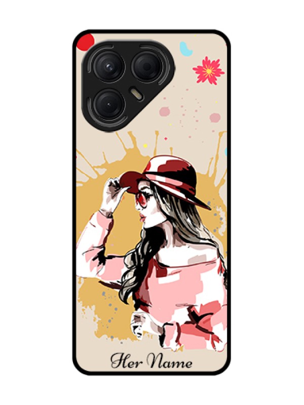 Custom Tecno Pova 7 5G Custom Metal Phone Case - Women With Pink Hat Design