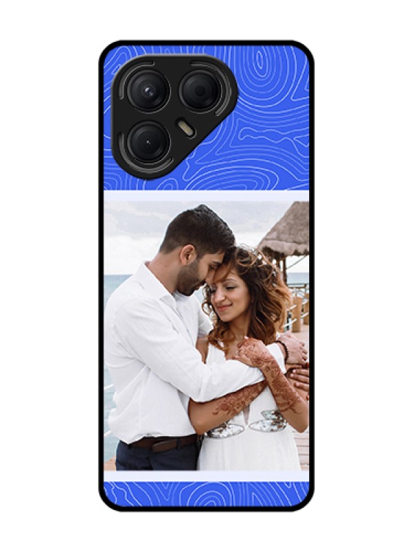 Custom Tecno Pova 7 5G Custom Metal Phone Case - Curved Line Art With Blue And White Design