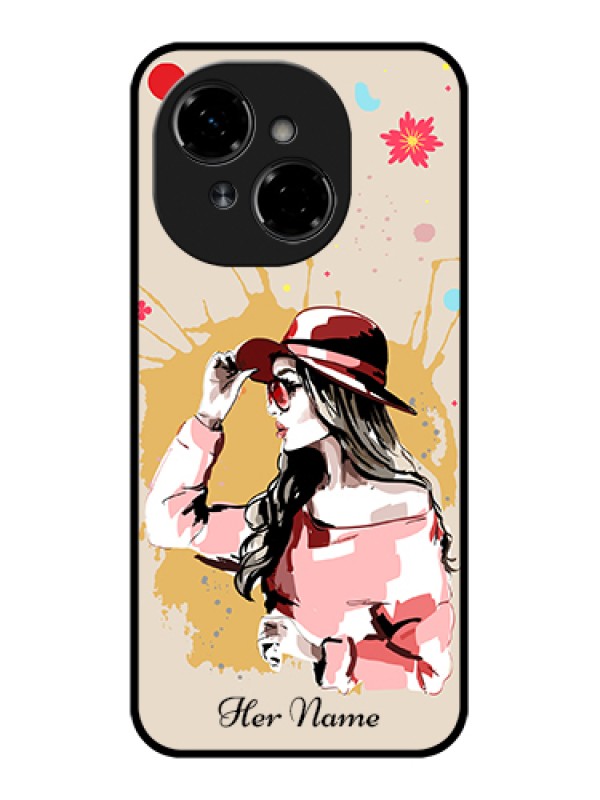 Custom Tecno Spark Go 1 Custom Metal Phone Case - Women With Pink Hat Design