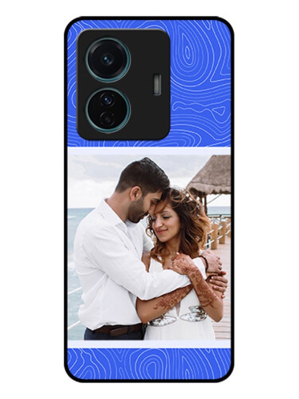 Custom Vivo T1 Pro 5G Custom Metal Phone Case - Curved Line Art With Blue And White Design