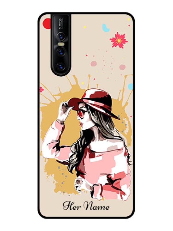 Custom Vivo V15 Pro Custom Metal Phone CaseWomen With Pink Hat Design