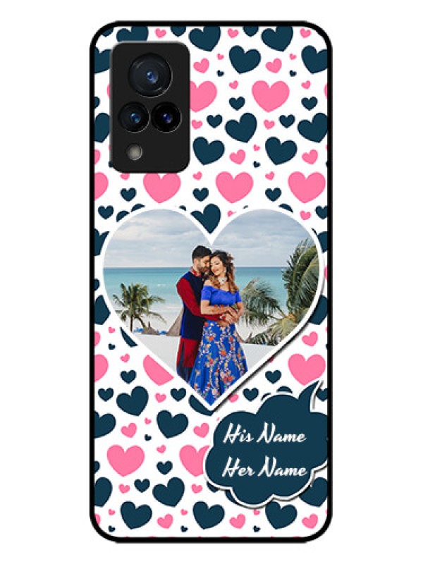 Custom Vivo V21 5G Custom Metal Phone CasePink and Blue Heart Design