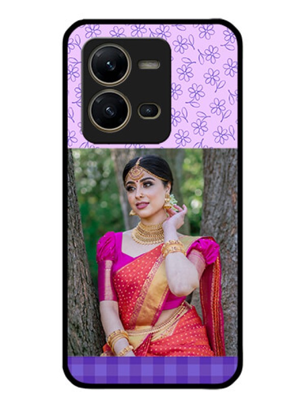 Custom Vivo V25 5G Custom Metal Phone CasePurple Floral Design
