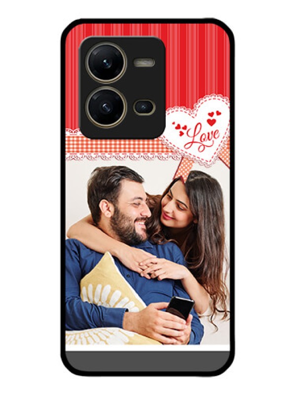 Custom Vivo V25 5G Custom Metal Phone CaseRed Love Pattern Design