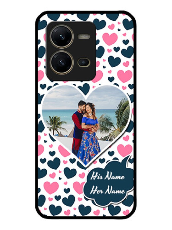 Custom Vivo V25 5G Custom Metal Phone CasePink and Blue Heart Design