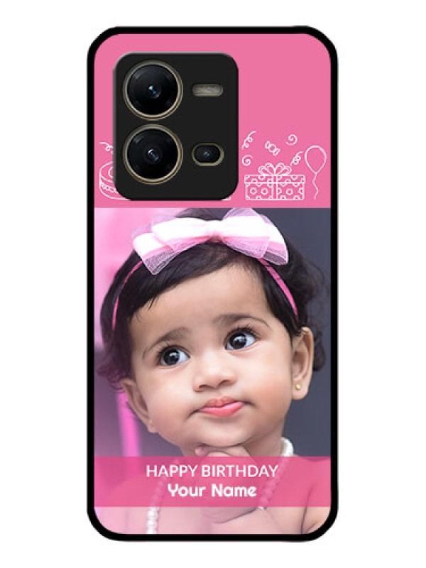 Custom Vivo V25 5G Custom Metal Phone CaseWith Birthday Line Art Design