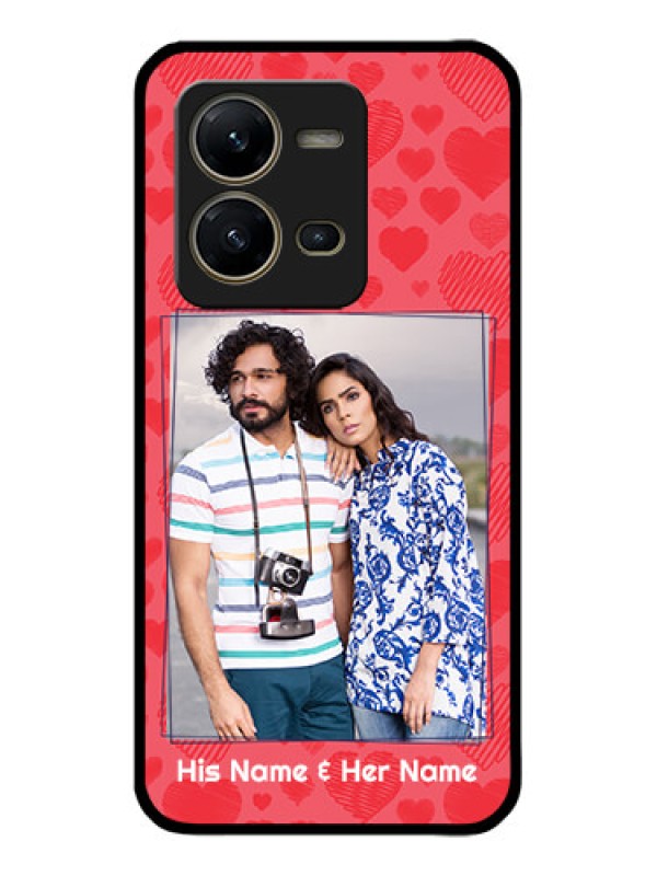 Custom Vivo V25 5G Custom Metal Phone CaseWith Red Heart Symbols Design