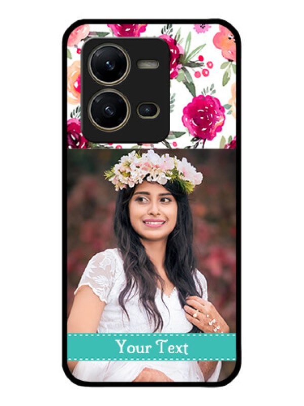 Custom Vivo V25 5G Custom Metal Phone CaseWater Colors Floral Design