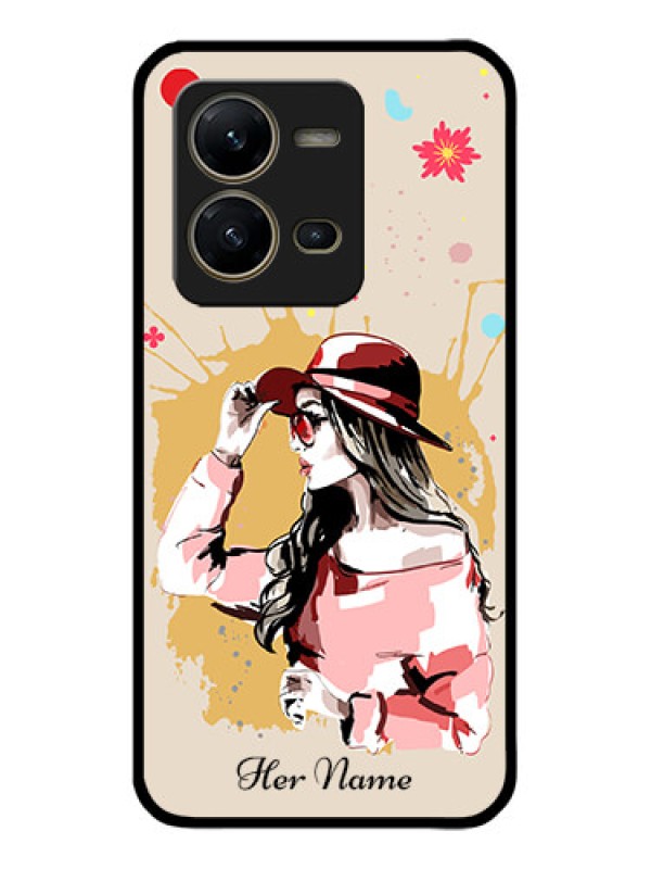 Custom Vivo V25 5G Custom Metal Phone CaseWomen With Pink Hat Design