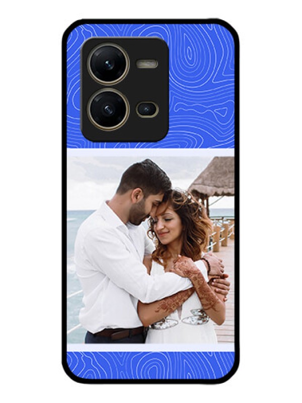 Custom Vivo V25 5G Custom Metal Phone CaseCurved Line Art With Blue And White Design