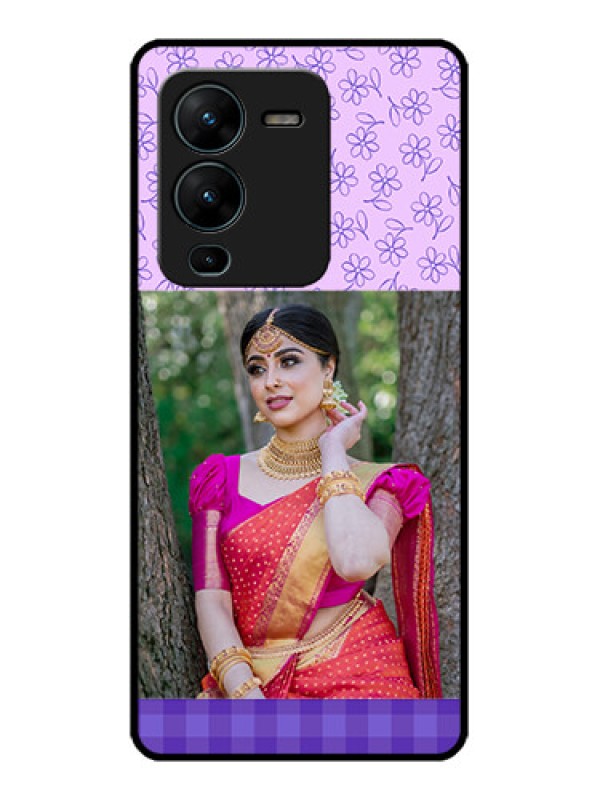 Custom Vivo V25 Pro 5G Custom Metal Phone CasePurple Floral Design