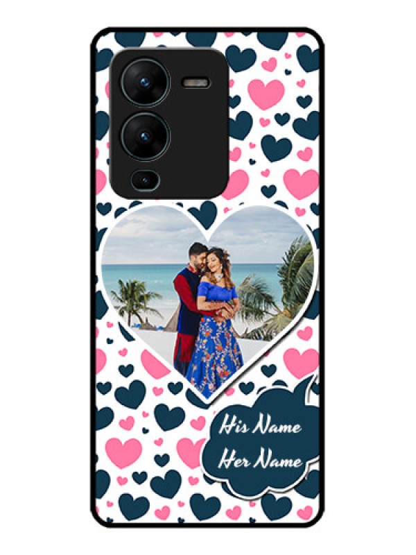 Custom Vivo V25 Pro 5G Custom Metal Phone CasePink and Blue Heart Design