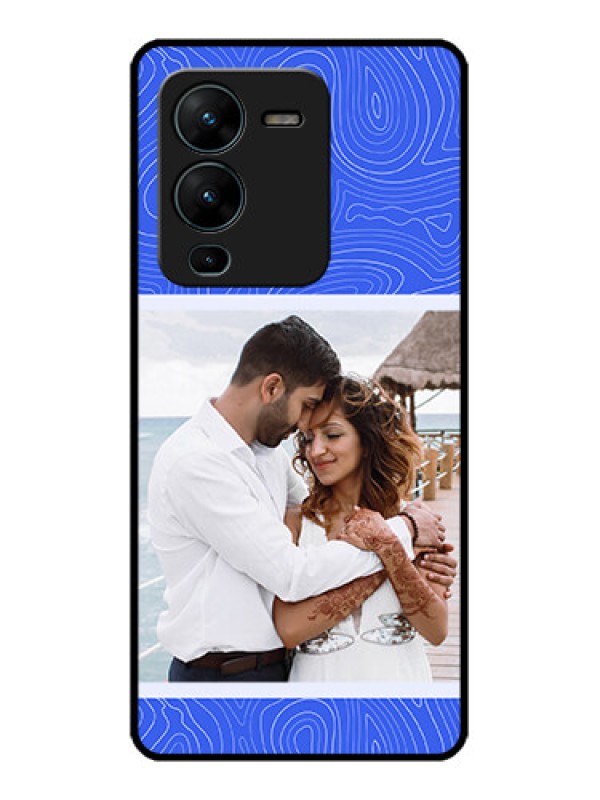 Custom Vivo V25 Pro 5G Custom Metal Phone CaseCurved Line Art With Blue And White Design