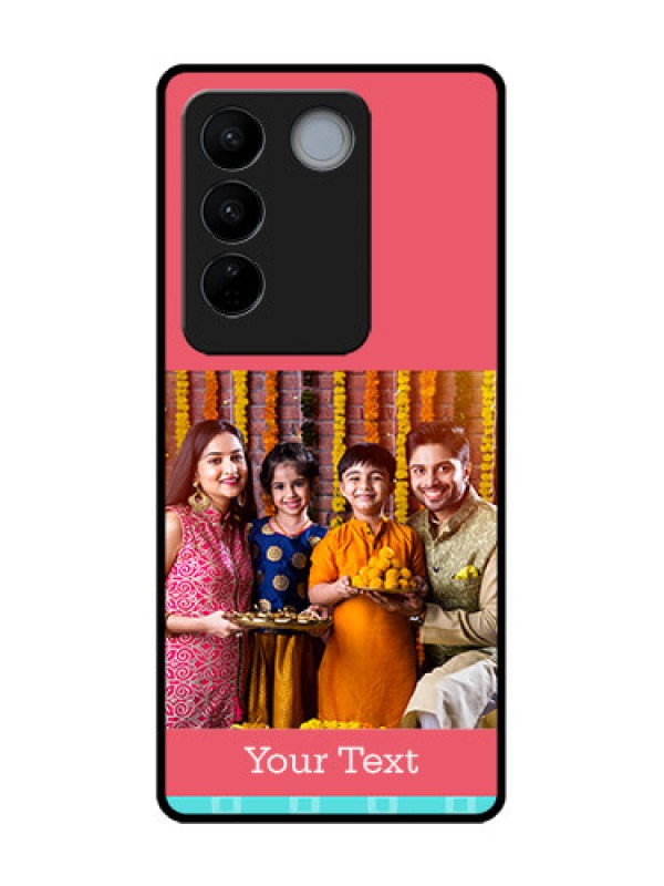 Custom Vivo V27 Pro Custom Metal Phone CasePeach and Blue Color Design