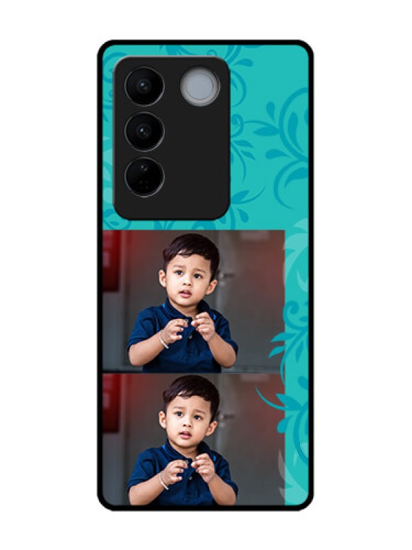 Custom Vivo V27 Pro Custom Metal Phone CaseWith Photo And Green Floral Design