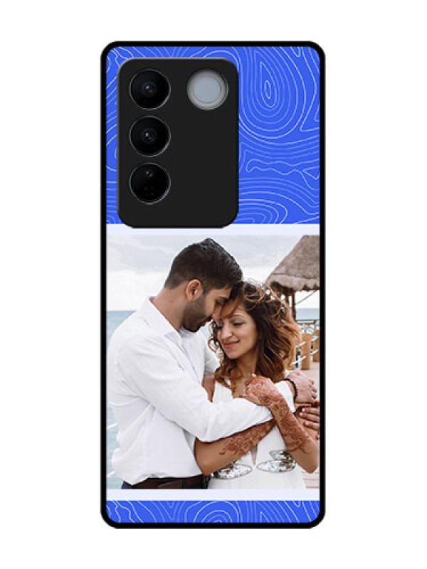 Custom Vivo V27 Pro Custom Metal Phone CaseCurved Line Art With Blue And White Design