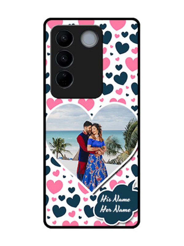 Custom Vivo V27 Custom Metal Phone CasePink and Blue Heart Design