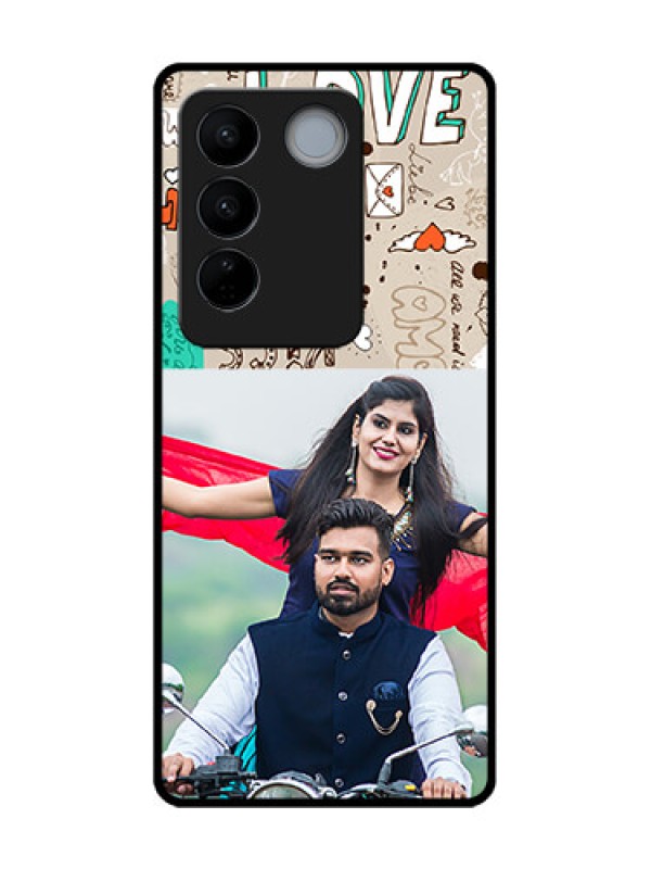 Custom Vivo V27 Custom Metal Phone CaseLove Doodle Pattern