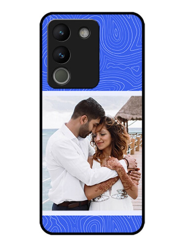 Custom Vivo Y200 5G Custom Metal Phone Case - Curved Line Art With Blue And White Design