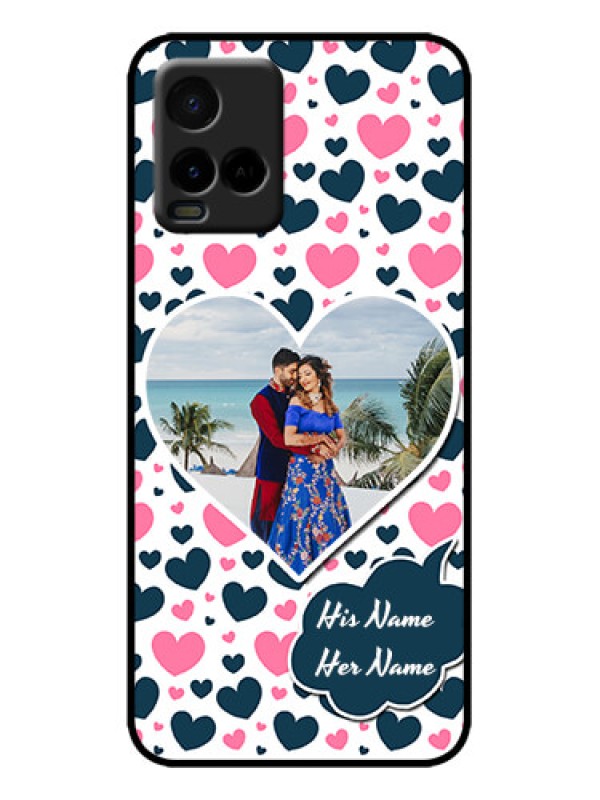 Custom Vivo Y33s Custom Metal Phone Case - Pink and Blue Heart Design