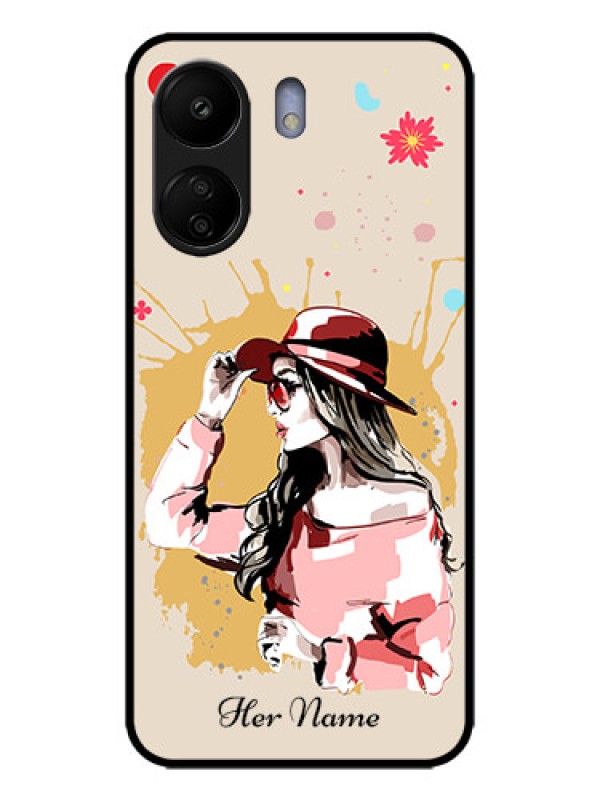 Custom Redmi 13C 4G Custom Metal Phone CaseWomen With Pink Hat Design