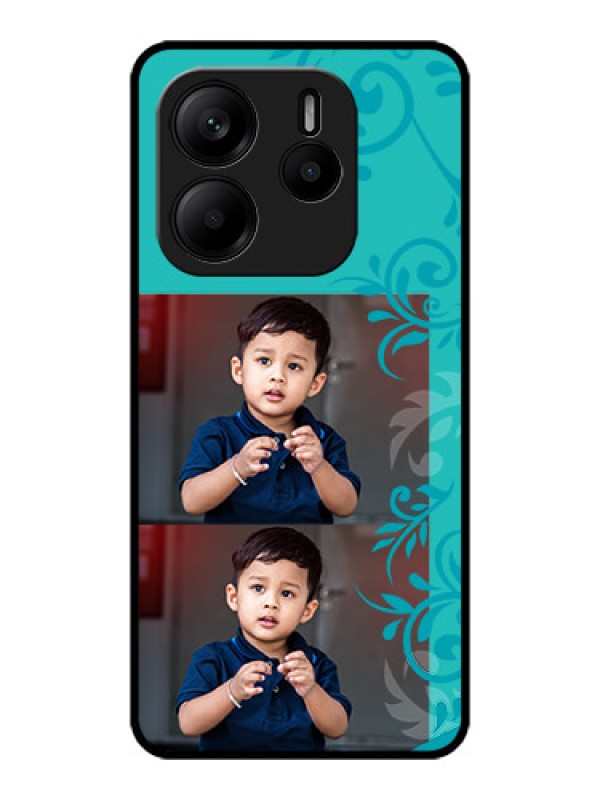Custom Redmi Note 14 SE 5G Custom Metal Phone Case - With Photo And Green Floral Design