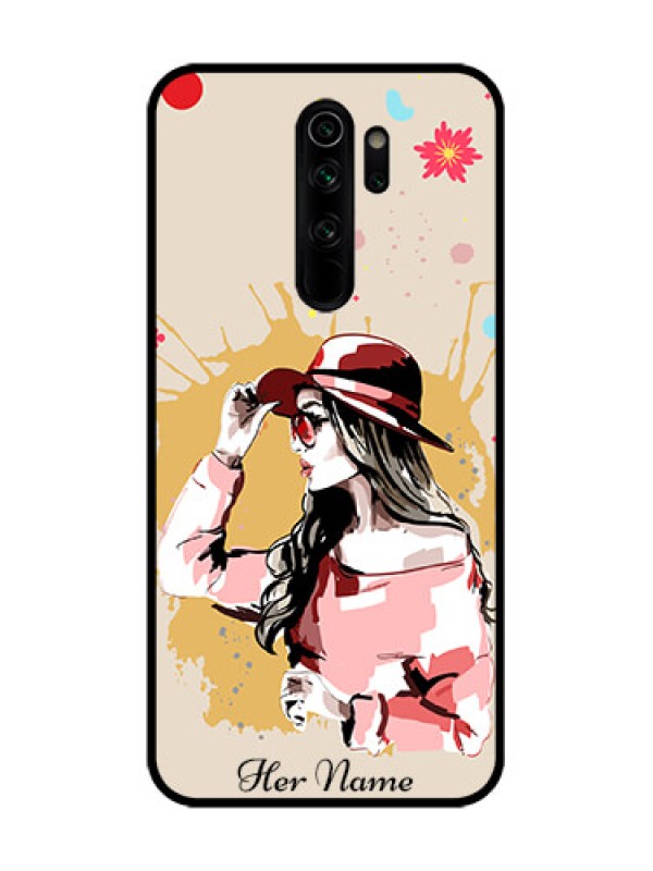 Custom Redmi Note 8 Pro Custom Metal Phone Case - Women With Pink Hat Design