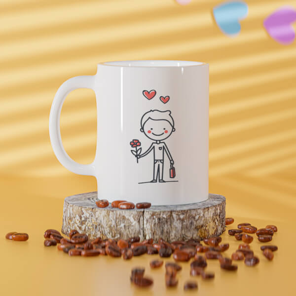 Custom Boy Holding Roses Design On Mug