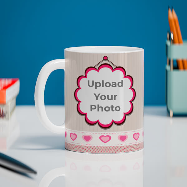 Custom Vintage Background With Flower Shape Pic Upload Design On Mug