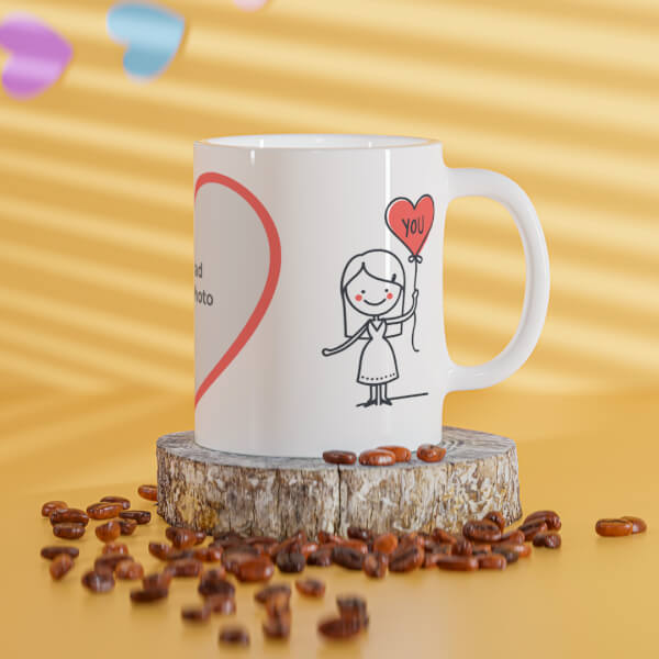 Custom Boy Holding Flower And Girl Holding Balloon Design On Mug