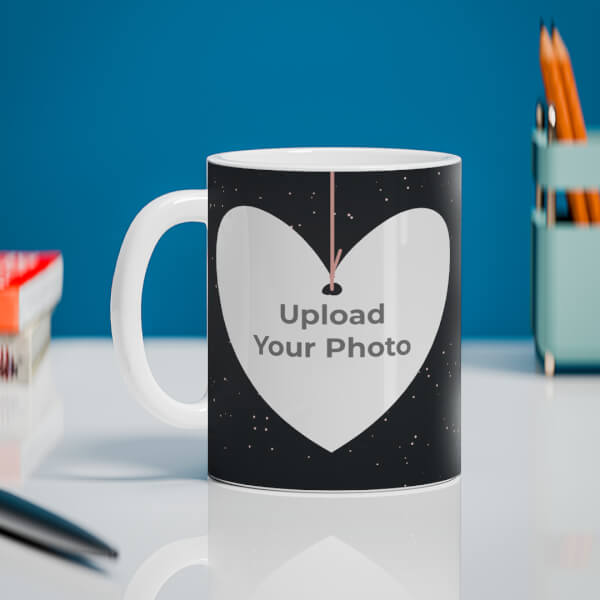 Custom Heart Symbols Hanging In The Sky With Stars Background Design On Mug