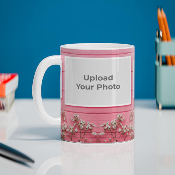 Custom Wooden Wall With Small Flowers 3 Pic Upload Design On Mug