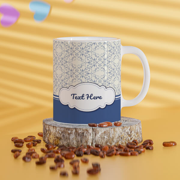 Custom Flower Pattern Background With Dark Blue Border Design On Mug