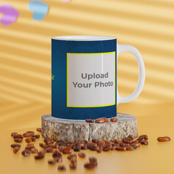 Custom Dark Blue Flower Pattern Background With Yellow border Design On Mug