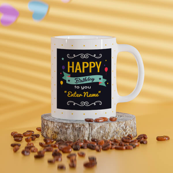 Custom Boy Friend Birthday Yellow Dots Background Design On Mug